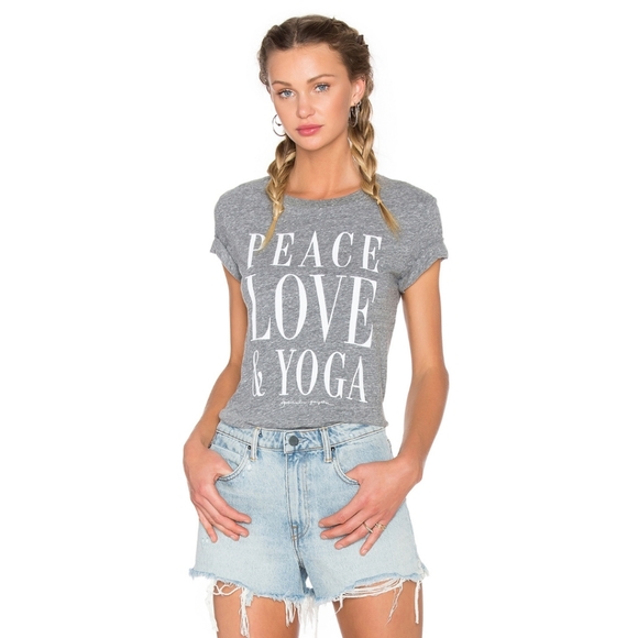 Spiritual Gangster Tops - Spiritual Gangster Peace, Love & Yoga Gray Gym Tee